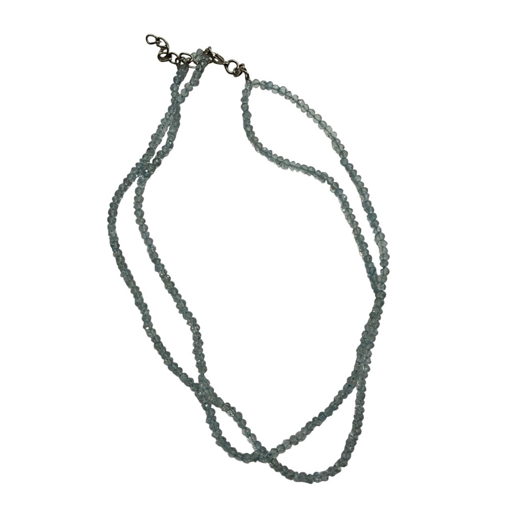 Light Blue Beaded Double Strand Necklace Faceted Aqua Beads Silver Tone Clasp
